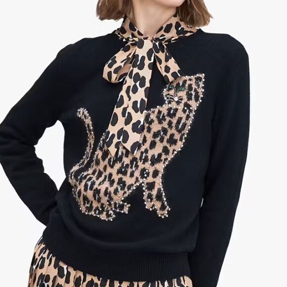 Kate Spade Forest Feline Tie-neck Top Blouse Small - Picture 2 of 15